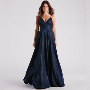 Navy Blue Glitter Windsor Kimora Prom Dress